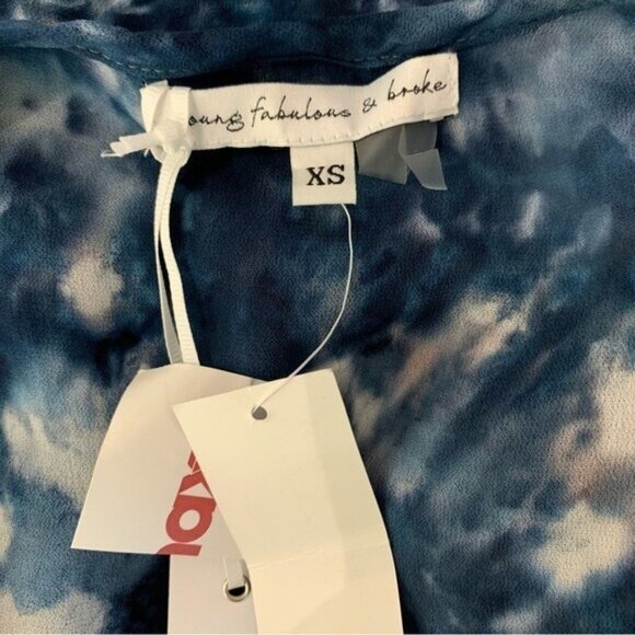 Young Fabulous And Broke Tie Dye Wrap Blouse Long Sleeve Boho XS Blue NWT - Picture 6 of 8